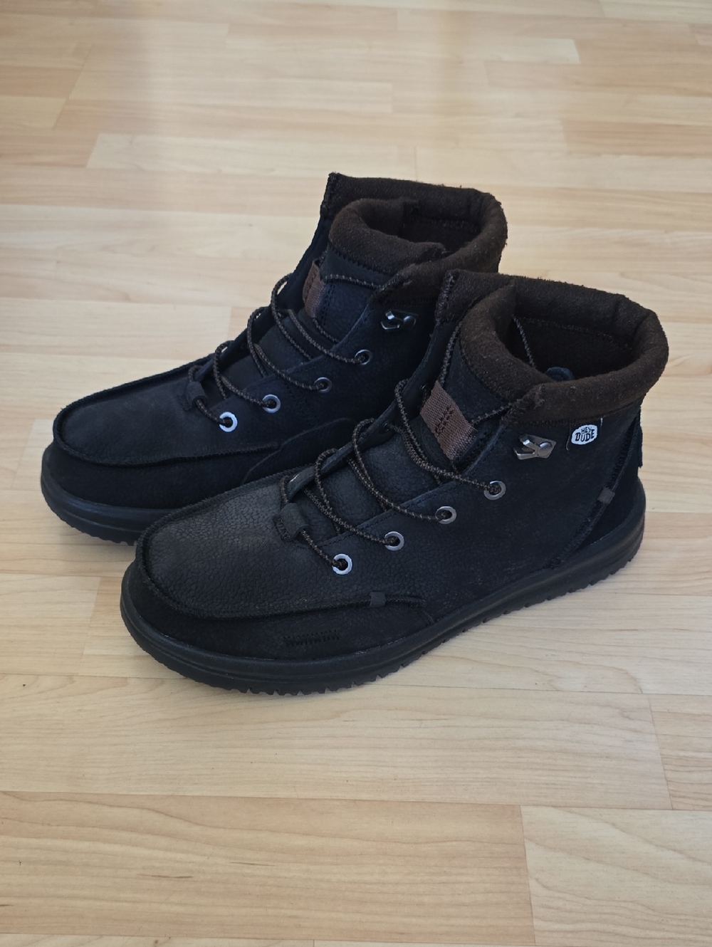 Hey Dude Bradley Classic Mens Ankle Boot Black Leather Lace Up Round Toe Size 8M